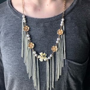 Gold and White Necklace with Flowers
